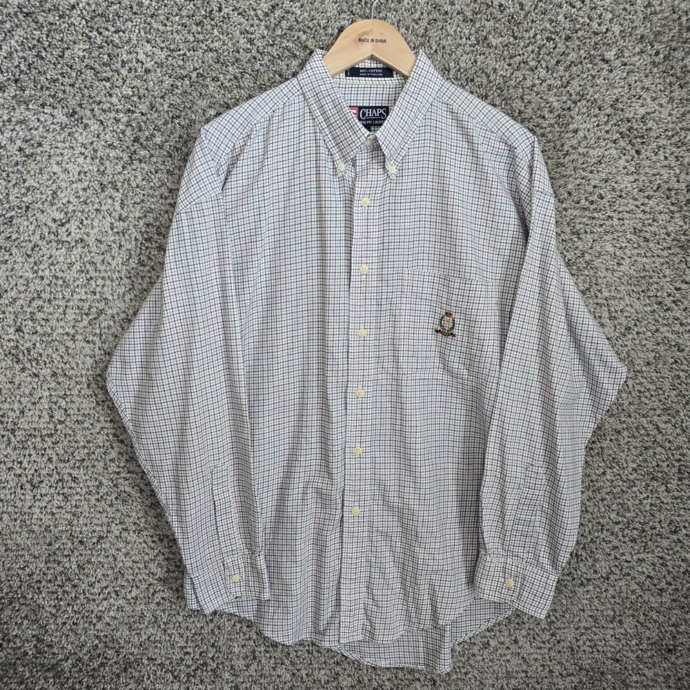 Chaps Ralph Lauren Shirt Mens Large White Check Button Down Cotton Casual